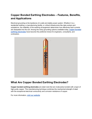Copper Earthing Electrode Supplier – Features, Benefits, and Applications
