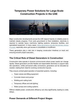 Reliable Diesel Generator Solutions for Large-Scale UAE Construction Projects