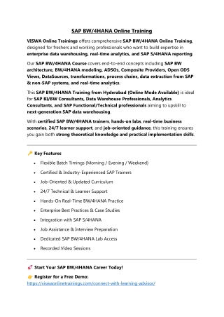 SAP BW4 Online Training Real-time support from Hyderabad