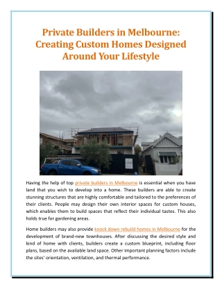 Private Builders in Melbourne Creating Custom Homes Designed Around Your Lifestyle