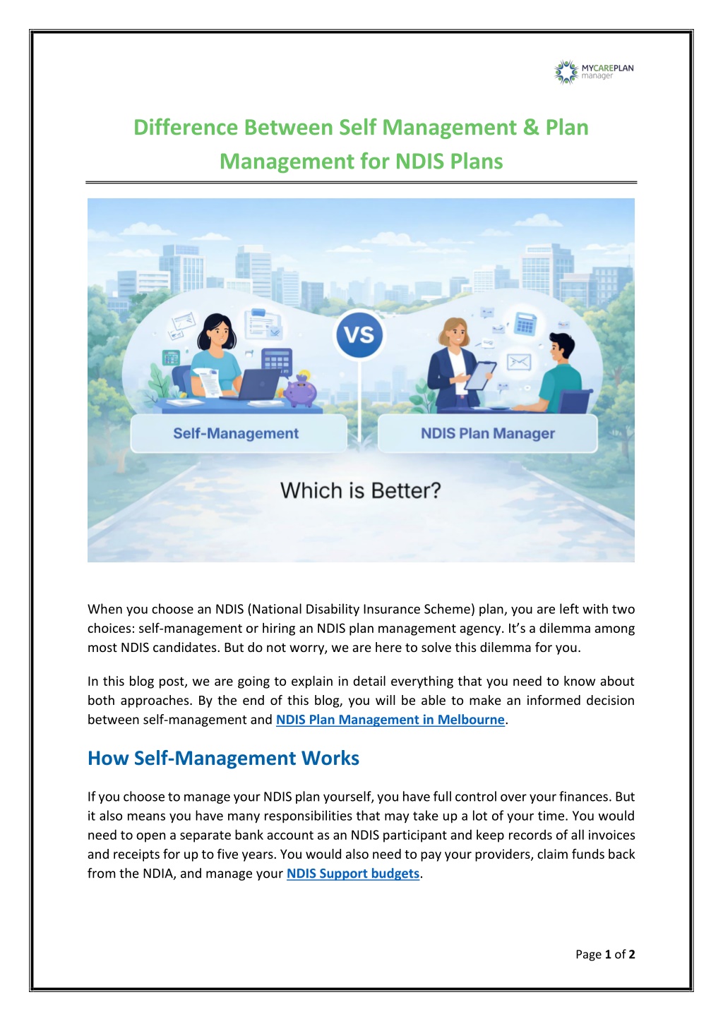 PPT - Self-Management vs Plan Management: Which NDIS Option Is Better ...