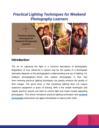 Practical Lighting Techniques for Weekend Photography Learners_Indian Photo Academy