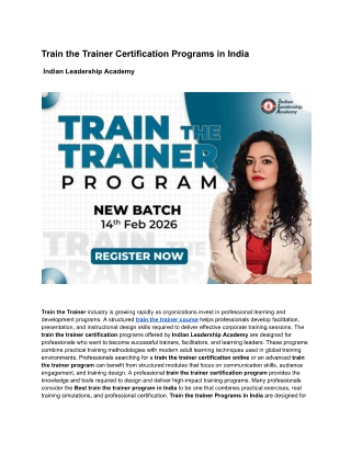 Train the Trainer Course in India — Indian Leadership Academy