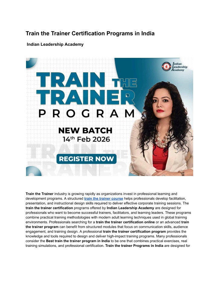 PPT - Train the Trainer Course in India — Indian Leadership Academy ...