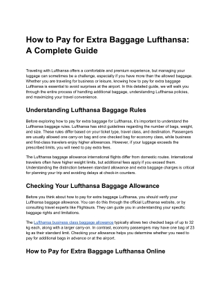 How to Pay for Extra Baggage Lufthansa