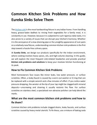 Common Kitchen Sink Problems and How Eureka Sinks Solve Them