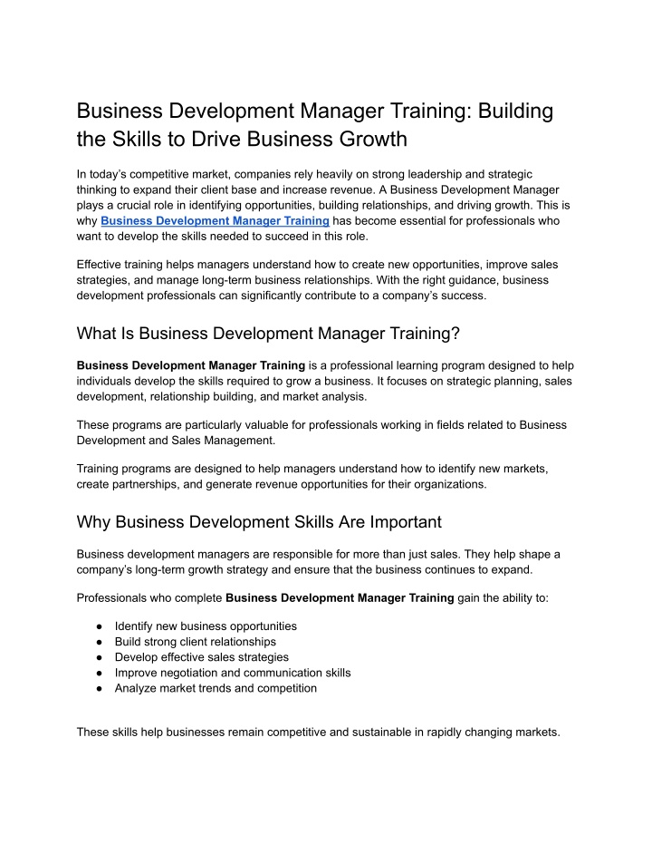 PPT - Business Development Manager Training_ Building the Skills to ...