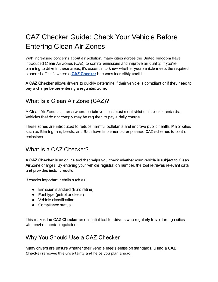 PPT - CAZ Checker Guide_ Check Your Vehicle Before Entering Clean Air ...