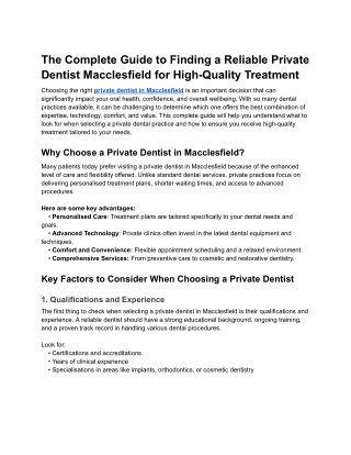 The Complete Guide to Finding a Reliable Private Dentist Macclesfield for High-Quality Treatment