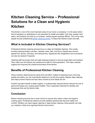 Kitchen Cleaning Service – Professional Solutions for a Clean and Hygienic Kitchen