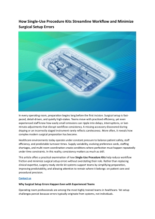 How Single-Use Procedure Kits Streamline Workflow and Minimize Surgical Setup Errors