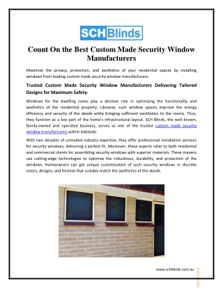 Count On the Best Custom Made Security Window Manufacturers