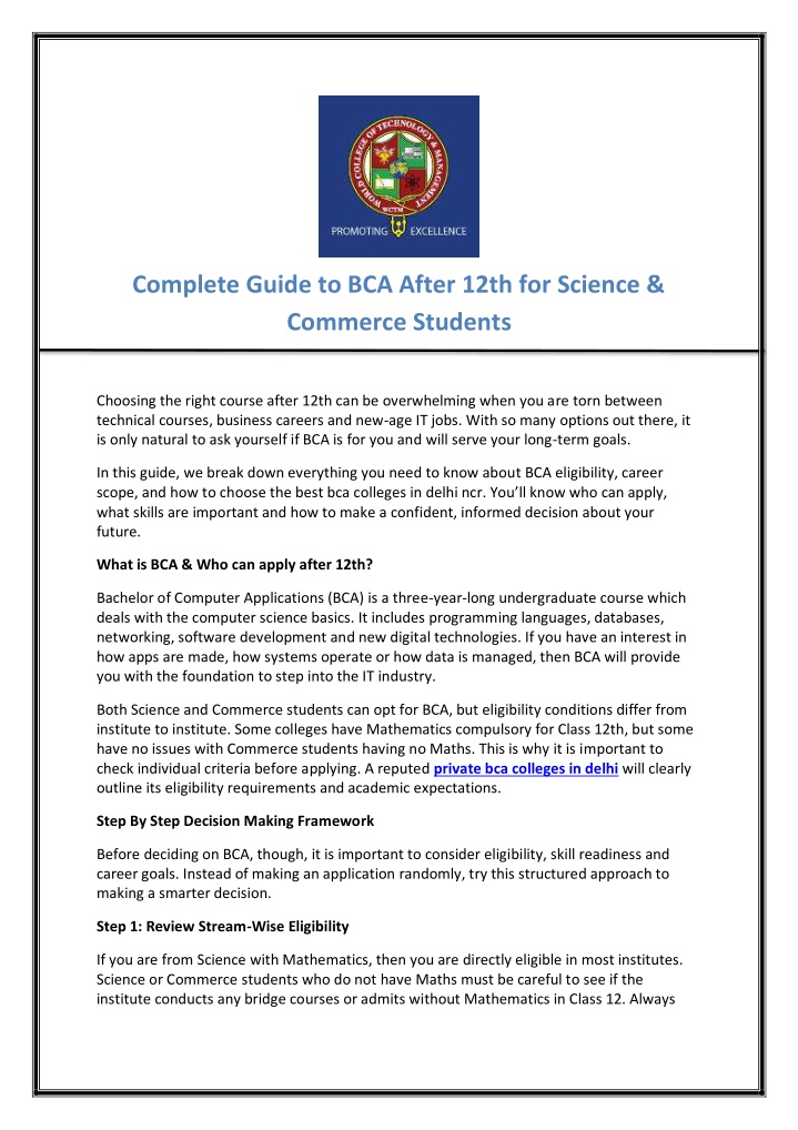 PPT - Complete Guide to BCA After 12th for Science & Commerce Students ...