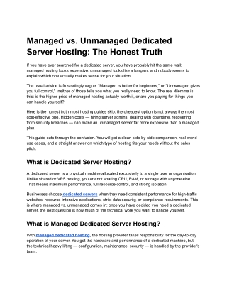 Managed vs. Unmanaged Dedicated Server Hosting The Honest Truth