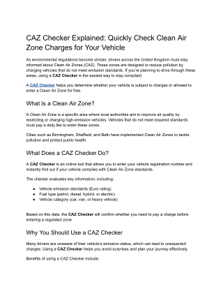 Quickly Check Clean Air Zone Charges for Your Vehicle