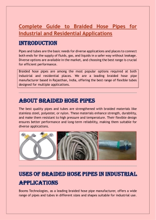 High-Quality Braided Hose Pipes for Industrial Applications