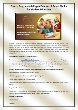 french program in bilingual schools a smart