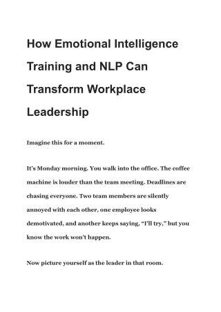 How Emotional Intelligence Training and NLP Can Transform Workplace Leadership