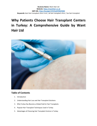 Why Patients Choose Hair Transplant Centers in Turkey- A Comprehensive Guide by Want Hair