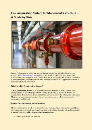 Fire Suppression System for Modern Infrastructure – A Guide by Elixir
