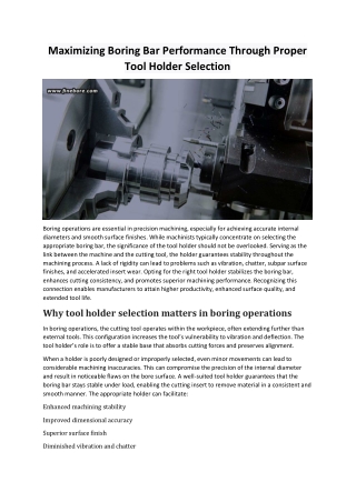 Maximizing Boring Bar Performance Through Proper Tool Holder Selection