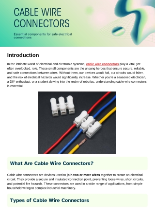 Cable Wire Connectors for Safe & Reliable Electrical Connections