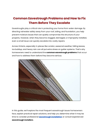 Common Eavestrough Problems and How to Fix Them Before They Escalate
