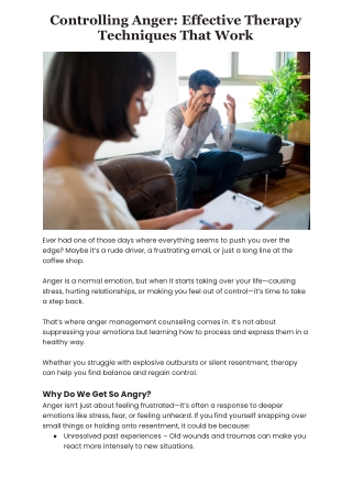 Controlling Anger: Effective Therapy Techniques That Work