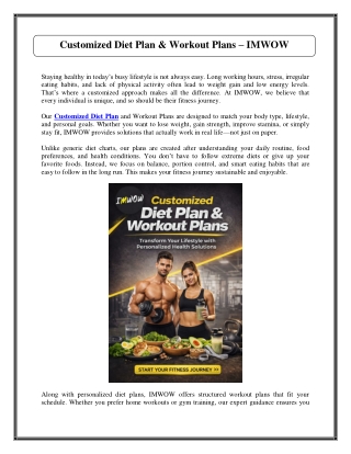 Customized Diet Plan & Workout Plans – IMWOW