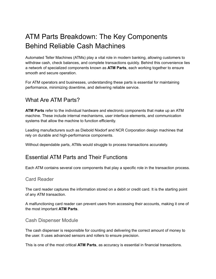 PPT - ATM Parts Breakdown_ The Key Components Behind Reliable Cash ...