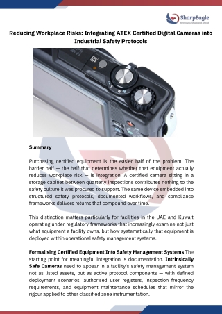 Reducing Workplace Risks: Integrating ATEX Certified Digital Cameras into Indust