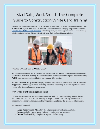 Start Safe Work Smart The Complete Guide to Construction White Card Training