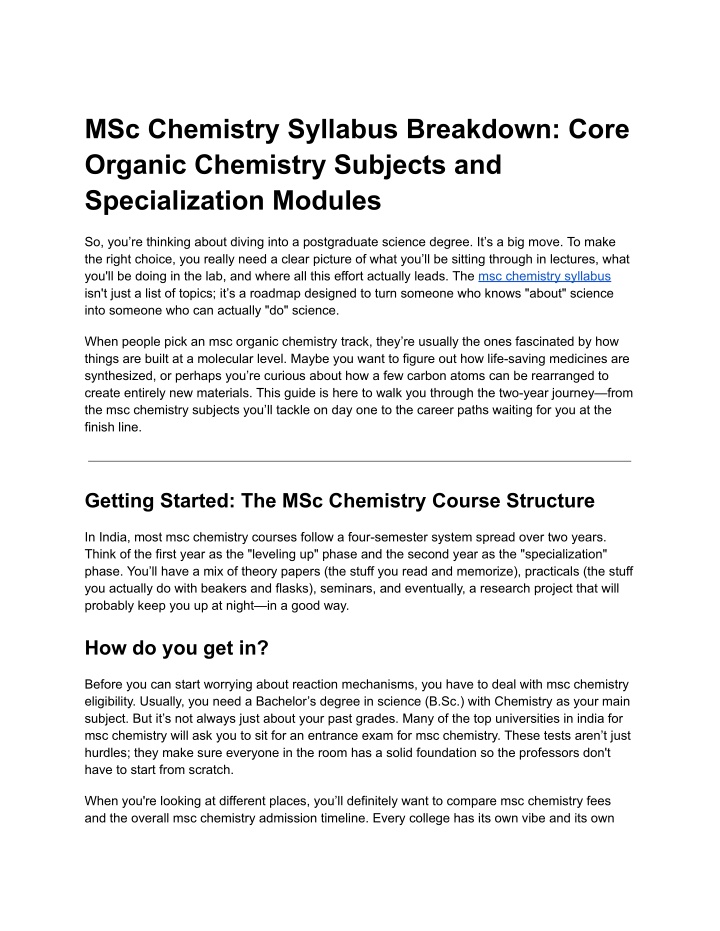 PPT - MSc Chemistry Syllabus Breakdown: Core Organic Chemistry Subjects ...