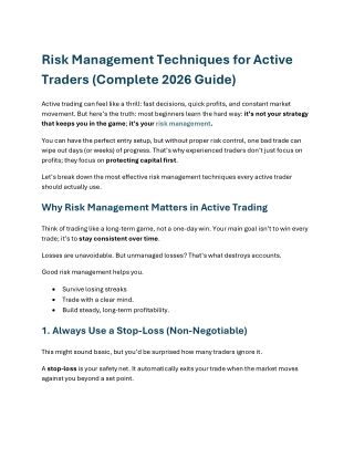 Risk Management Techniques for Active Traders (Complete 2026 Guide)