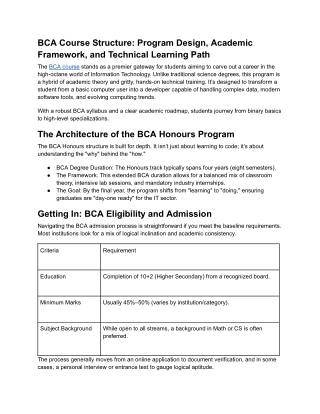 bca course structure program design academic