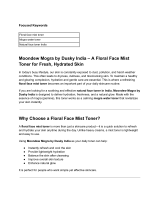 Moondew Mogra by Dusky India – A Floral Face Mist Toner for Fresh, Hydrated Skin