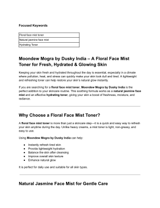 Moondew Mogra by Dusky India – A Floral Face Mist Toner for Fresh, Hydrated & Glowing Skin
