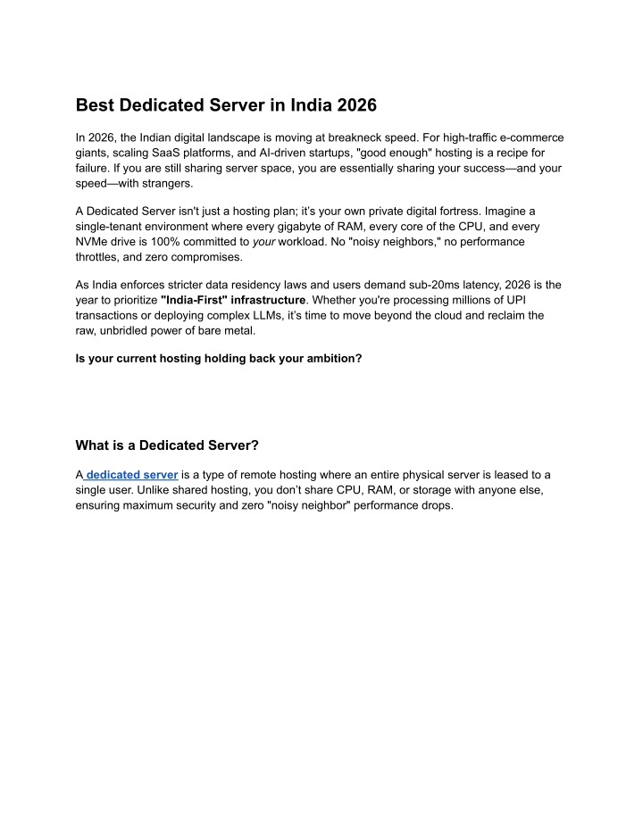 PPT - Best Dedicated Server in India 2026 PowerPoint Presentation, free ...