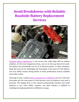 Avoid Breakdowns with Reliable Roadside Battery Replacement Services