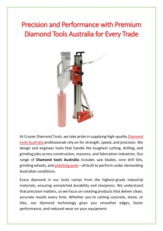Precision and Performance with Premium Diamond Tools Australia for Every Trade