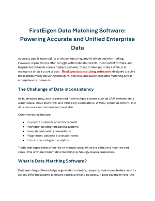 FirstEigen Data Matching Software Overview