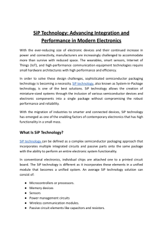SiP Technology_ Advancing Integration and Performance in Modern Electronics