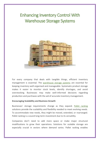 Enhancing Inventory Control With Warehouse Storage Systems
