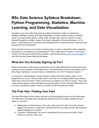 BSc Data Science Syllabus Breakdown: Python Programming, Statistics, ML