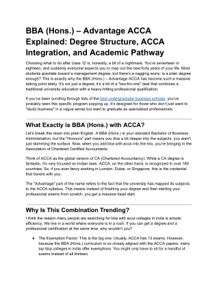 BBA (Hons.) – Advantage ACCA Explained: Degree Structure, ACCA Integration, and