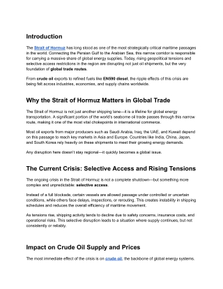 Crisis in Strait of Hormuz Impacting Global Trade Routes, Crude Oil & EN590