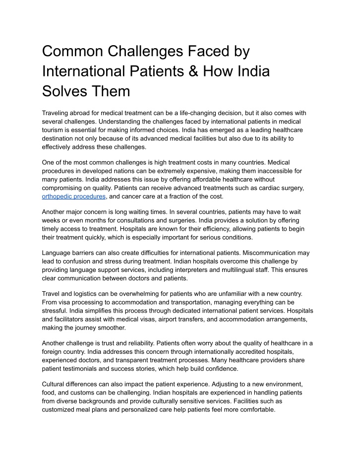 PPT - Common Challenges Faced by International Patients & How India ...