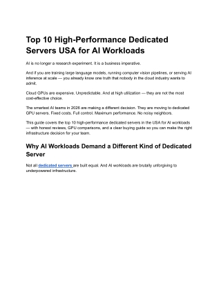 Top 10 High-Performance Dedicated Servers USA for AI Workloads