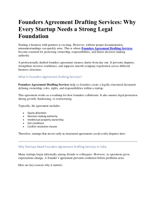 Founders Agreement Drafting Services