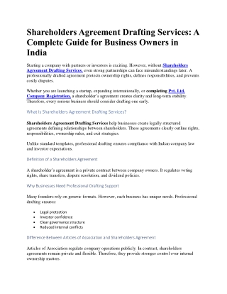 Shareholders Agreement Drafting Services
